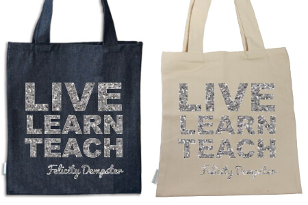 Tote Teacher Live Learn Silver Glitter Vinyl